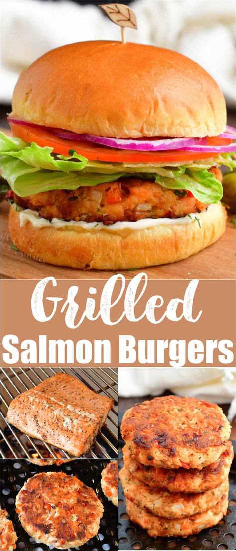 Salmon Burger just got better by introducing it to the grill! Homemade salmon patties made with mouthwatering grilled salmon and mixed with onion, red bell pepper, and fresh herbs. They are grilled for a few more minutes and paired perfectly with the soft brioche buns, lettuce, tomato, and homemade sauce for the best bite! Salmon Patty Sandwich, Salmon Patties With Fresh Salmon, Fresh Salmon Patties, Homemade Salmon Patties, Grilled Salmon Burgers, Salmon Burger Recipe, Salmon Burger, Salmon Patties Recipe, Frozen Salmon