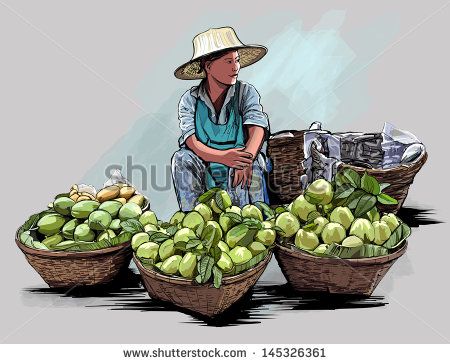 Vegetable Vendor Drawing, Vegetable Seller Drawing, Vegetable Vendor, Subject Painting, Watercolor Indian, Perspective Sketch, Singapore Art, Composition Painting, Architecture Drawing Sketchbooks