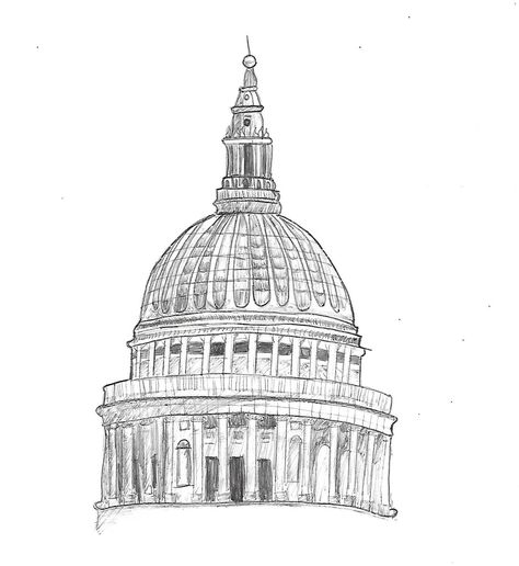 St Pauls Cathedral London Sketch, St Pauls Cathedral London Drawing, White Building Architecture, England Sketch, St Pauls Cathedral London, Biro Drawing, Black And White Building, London Drawing, Architecture Drawing Sketchbooks