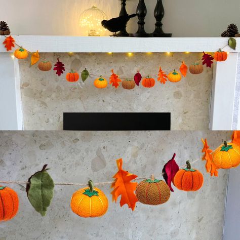 PRICES MAY VARY. [ Fall Decorations for Home - Felt Pumpkin Garland ]: Beautiful Autumnal Pumpkin & Leaves Garland/ Bunting, this will make a lovely addition to any wall in your home... Made using a selection of Autumnal colored felt in Orange, Green, Brown, Yellow and Burgundy, go perfectly with the fall theme. There’s a generous amount of pumpkins & leaves all in lovely vibrant autumnal shades. Unique design and beautiful decor accents bring the perfect seasonal color scheme to your fall time Fall Felt Garland, Felt Pumpkin Garland, Leaves Garland, Pumpkin Garland, Felt Pumpkins, Pumpkin Leaves, Felt Leaves, Fall Garland, Felt Ball Garland