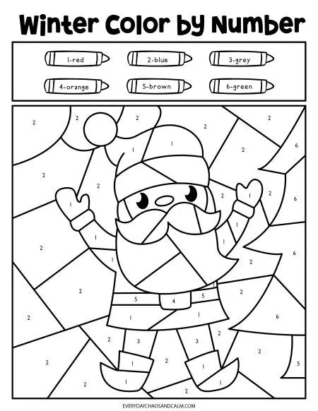 8 Free Winter Color By Number Worksheets For Kids Winter Unit Preschool, Winter Color By Number, Color By Number Worksheet, Christmas Color By Number, Toddler Printables, Number Worksheet, Color By Number Printable, Santa Coloring Pages, Homeschool Preschool Activities