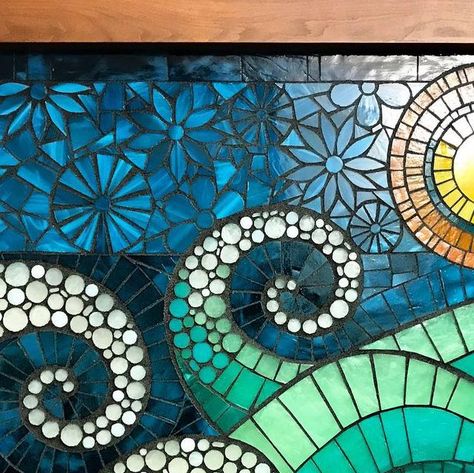 Anne Marie Price on Instagram: "So enjoyed making this commissioned piece. Custom built window that fit into a decommissioned fireplace. #mosaic #art #annemarieprice #CA #stainedglass #contemporayart #contemporaymosaic #waves #sun #ocean #inspiration #flowers #mosaicart #commission" Decommissioned Fireplace, Ocean Mosaic Ideas, Fireplace Mosaic, Ocean Mosaic, Mosaic Trays, Mosaic Fireplace, Stained Glass Mosaic Patterns, Mosaic Waves, Mosaic Windows