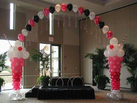 Balloon Ice Cream, 50s Theme, Sock Hop Party, 16 Balloons, Helium Tank, Ice Cream Theme, Balloon Arches, Sock Hop, Event Hall