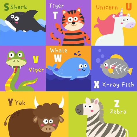 Alphabet Animals Printables, Abc Animals, A-z Animals Alphabet Letters, Kids Preschool Learning, Animal Alphabet Nursery, Alphabet Flash Cards Printable, Animal Alphabet Letters, Animal Letters, Kids English