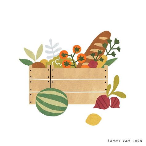 Veggie Garden Illustration, Sanny Van Loon, Farmers Market Illustration, Healthy Food Illustration, Market Illustration, Market Logo, Moleskine Journal, Food Issues, Bag Illustration