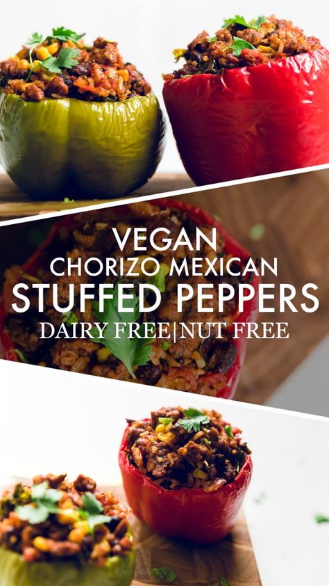 Vegan Chorizo Mexican Stuffed Peppers - Make It Dairy Free % Plant Based Chorizo Recipes, Vegan Chorizo Recipes, Soy Chorizo Recipes, Mexican Stuffed Peppers, Soy Chorizo, Vegan Stuffed Peppers, Vegan Chorizo, Prepping Ideas, Grilled Recipes