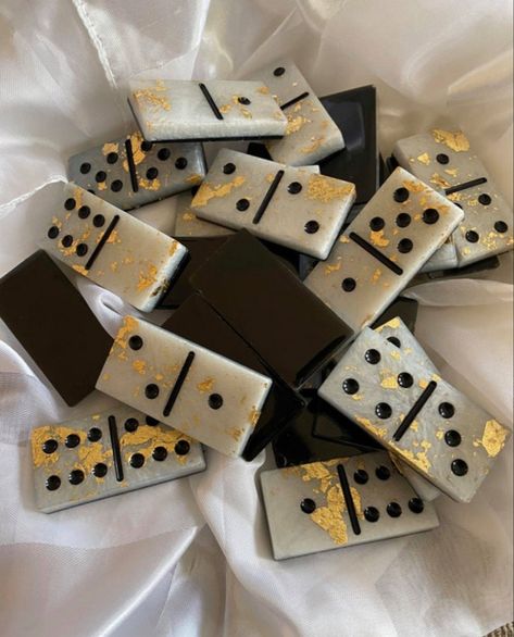 Custom Dominoes, Domino Set, Gold Flake, Diy Resin Projects, Mixed Media Crafts, Dominoes Set, Epoxy Resin Crafts, Epoxy Resin Art, Diy Resin Art