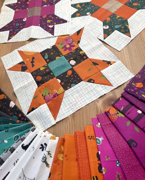 Quilted Witch Sew Along Week 6 ⁠ Head over to today's Blog Post at https://www.sewastory.com/blog to get all the information about this QAL and join us on this Witchy adventure!⁠ ⁠ Pattern: #QuiltedWitchQAL @fatquartershop and @beelori1⁠ Fabric: #littlewitchfabric @sewastory_jenniferlong @rileyblakedesigns Witch Quilt, Twilight Stars, Raw Edge Applique, Cute Quilts, Sewing Space, Star Blocks, Sampler Quilt, Fat Quarter Shop, How To Finish A Quilt