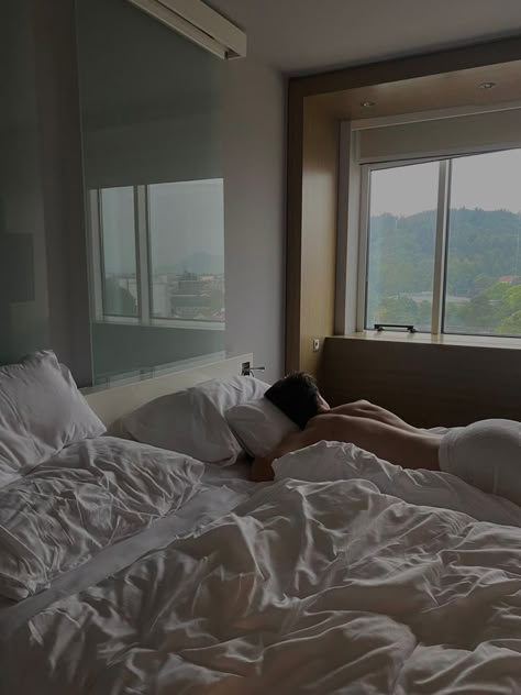 Hotel Bed Couple Aesthetic, Waking Up Together Couple Aesthetic, Boyfriend In Bedroom Aesthetic, Sleeping With Bf Aesthetic, Aesthetic Bedroom Married Couple, Boyfriend Bed Aesthetic, Hotel Room With Boyfriend, Honeymoon Suite Aesthetic, Honeymoon Night Bedrooms