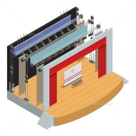 Isometric Theater Stage Poster Stage Art, Teaching Theatre, Kids Stage, Theater Stage, Design Stage, Theatre Sign, Concert Stage Design, Theatre Scene, Stage Background