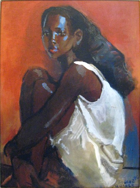 Long Haired Girl on Red by Boscoe Holder Black Romance Aesthetic Art, Black Artwork Aesthetic, Black Cowgirl Art, Black Classical Art, Afrosurrealism Art, Painting Black Women, Black Vintage Art, Warm Painting, Sarah Core