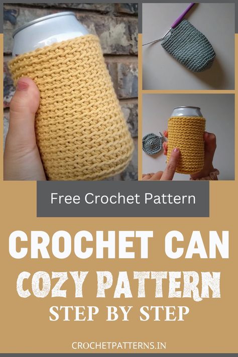 Crochet Can Cozy Free Pattern Can Coozie Crochet Free Pattern, Crochet Can Coozie Pattern Free, Can Cozy Crochet Pattern Free, Crochet Can Cozy Free Pattern, Crochet Koozie Pattern Free, Crochet Can Cozy, Crochet Koozie, Crochet Phone Cases, 4mm Crochet Hook