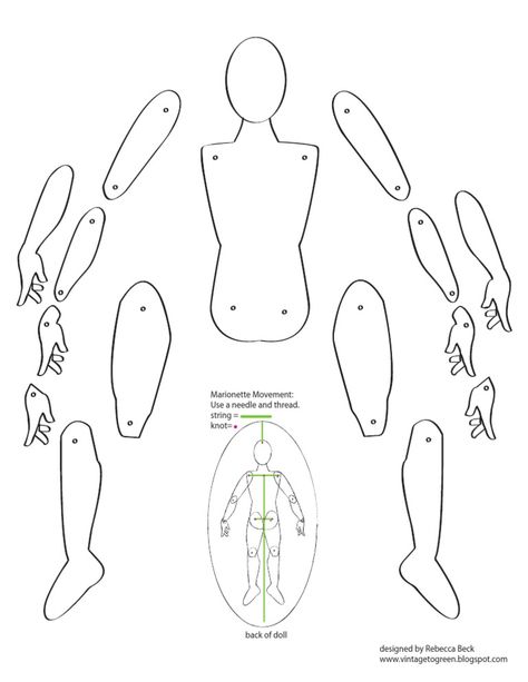 I designed this marionette as a template to use when making an original. It can easily be modified, decorated, etc. It is for basic proportions. Paper Doll Body Template, Blank Paper Doll Template, Paper Marionette, Paper Puppet Template, Marionette Art, Paper Figure Template, Puppet Template, Paper Puppets, Paper People