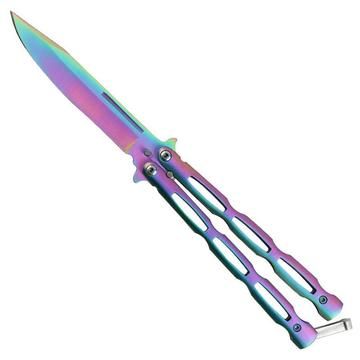 Rainbow Knife, Skull Knife, Fantasy Dagger, Knife Aesthetic, Butterfly Knife, Pretty Knives, Gold Skull, Rainbow Butterfly, Folding Pocket Knife