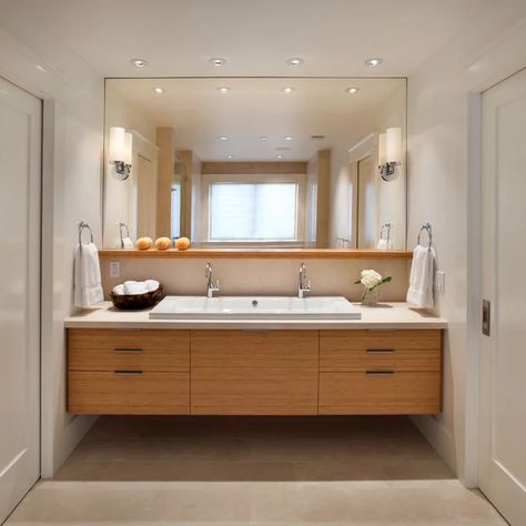 Modern Contemporary Bathroom, Modern Bathroom Lighting, Scandinavian Bathroom, Contemporary Bathroom Designs, Floating Vanity, Trendy Bathroom, Large Bathrooms, Contemporary Bathrooms, Bath Room