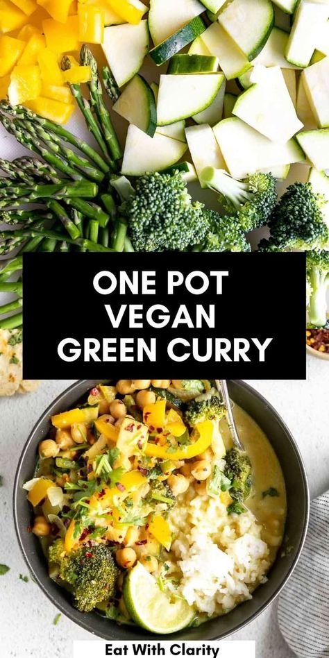 This vegan thai green curry is the perfect vegetable heavy recipe for Spring! It's made in one pot, high in protein, filled with flavor and perfect for a plant based meal prep dinner. Vegetable Heavy Dinners, Vegetable Heavy Meals, Plant Based Meal Prep, Meal Prep Dinner, Vegan Thai Green Curry, Quick Vegetarian Dinner, Plant Based Meal, Spring Meals, Dairy Free Pasta