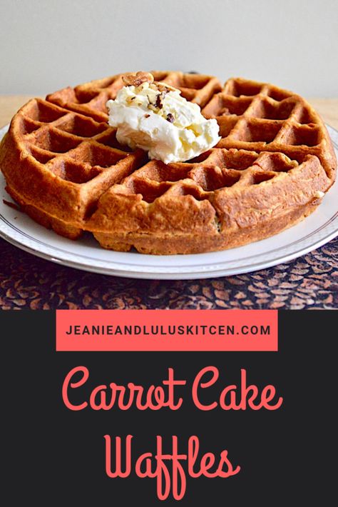 Carrot Cake Waffles - Jeanie and Lulu's Kitchen Hidden Veggie Waffles, Spicy Carrot Cake, Carrot Cake Waffles, Cake Waffles, Waffle Iron Recipes, Healthy Waffles, Sides Dishes, Waffle Maker Recipes, Iron Recipes