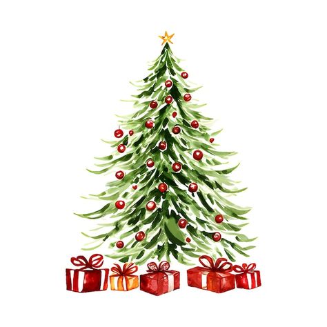 Vector watercolor christmas tree with re... | Premium Vector #Freepik #vector #new-year-gift #christmas-tree-drawing #christmas-pine #christmas-gift Christmas Tree Water, Watercolor Christmas Tree, Red Gift Box, Image Film, Gift Drawing, Cute Christmas Wallpaper, Tree Artwork, Watercolor Projects, Christmas Tree Toy