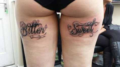 Bitter sweet Wild child Live free Bitter Sweet Tattoo, Elephant Tattoo On Hand, Back Of Thigh Tattoo, Women With Tattoos, Thigh Tat, Black Girls With Tattoos, Sweet Tattoos, Leg Tattoos Women, Thigh Tattoos Women