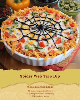 Life Inspiration Quotes, Recipes and Shares to Help In Daily Life : Spider Web Taco Dip Recipe Idea Spider Web Taco Dip Recipe, Spider Taco Dip, Draw Spider Web, Spider Web Taco Dip, Halloween Taco Dip, Taco Dip Recipe, Sushi Roll Recipes, Meat Lovers Pizza, Guacamole Dip