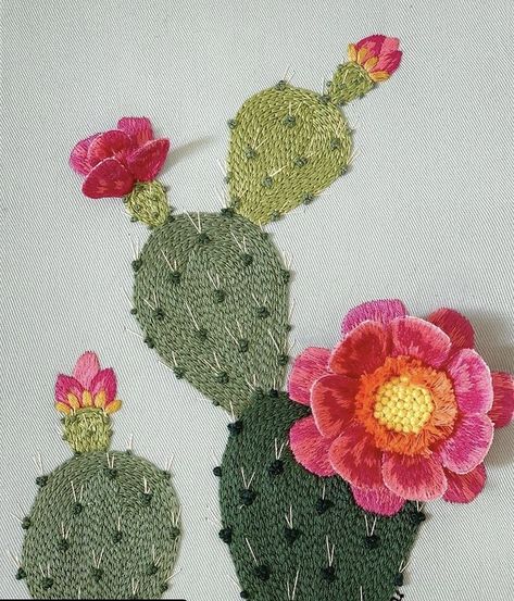 World Embroidery, Cactus Embroidery, Pear Cactus, Prickly Pear Cactus, Embroidery Videos, Prickly Pear, Embroidery Tutorials, Instagram Repost, Embroidery Art