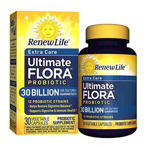 Renew Life - Ultimate Flora Probiotic Extra Care - 30 billion - daily digestive and immune health supplement - 30 vegetable capsules - Go Pack Digestive Supplements, Best Probiotic, Probiotic Foods, Probiotics Supplement, Immune Health, Herbal Supplements, Natural Supplements, Vitamins & Supplements, Nutritional Supplements