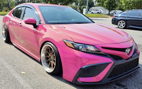 Pink Toyota Corolla, Pink Toyota Camry, Pink Toyota, Elegant Long Sleeve Wedding Dresses, Modded Cars, Pink Cars, Car Designs, Pink Wrap, Car Aesthetic