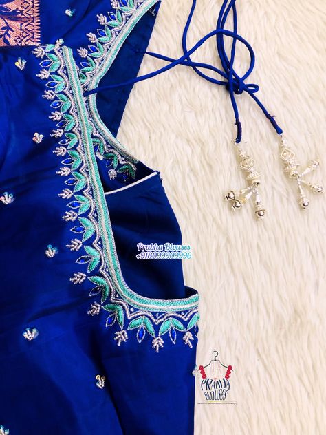 Sky Blue Work Blouse Designs, Simple Blue Blouse Designs Thread Work, Blouse Designs Thread Work, Blue Mysore Silk Saree, Mysore Silk Saree Blouse Designs, Sky Blue Blouse, Tandoori Recipes, Prabha Blouses, Magam Work