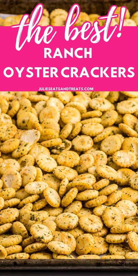 Ranch Oyster Crackers are so totally addictive! Seasoned with ranch dressing and toasted with butter this easy snack recipe is irresistible and makes the best party food recipe or great for watching a movie with the family. Ranch Crackers Recipe, Oyster Crackers Recipe, Seasoned Oyster Crackers, Ranch Oyster Crackers, Ranch Crackers, Camping Jokes, Crispy Snacks, Seasoned Crackers, Crackers Recipe