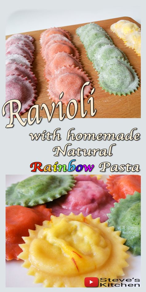 Rainbow Ravioli made with Natural Colours.. I have made rainbow pasta before on my channel using Food Colour Gels and many subscribers requested that I make the Pasta with Natural Food Colours. I promised I would once I got to Italy…….  Full Video Recipe on my Channel here: https://youtu.be/G5u5Ok_93jU Colourful Ravioli, Coloured Ravioli, Rainbow Ravioli, Colourful Pasta, How To Make Ravioli, Rainbow Pasta, Colored Pasta, Ravioli Pasta, Drink Recipe Book