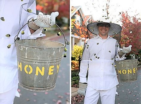 Bee Keeper Costume, Bumble Bee Costumes, Homeade Halloween Costumes, Bee Costume Diy, Beekeeper Costume, Bee Costumes, Zombie Couple Costume, Bee Keeper Hat, Sibling Costume