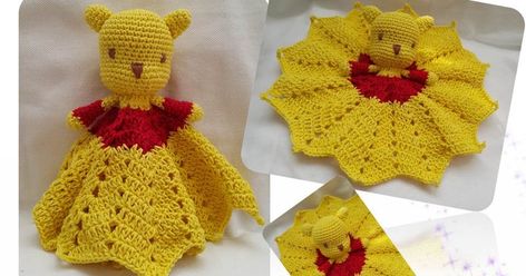 Pooh Lovey Crochet Pattern, Winnie The Pooh Lovey Crochet Pattern, Crochet Pattern For Blanket, Lovey Free Pattern, Crochet Lovies, Crochet Lovey Free Pattern, Crochet Security Blanket, Crochet Baby Ideas, Baby Lovies