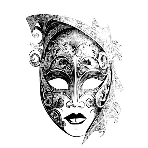 Carnival mask venetian retro hand drawn ... | Premium Vector #Freepik #vector #venetian-mask #masquerade #party-mask #masquerade-party Mascara Design Ideas Paint, Mascara Design Ideas, Venetian Mask Tattoo, Mascara Design, Theater Mask Tattoo, Mask Venetian, Paint Easy, Carnival Mask, Theatre Masks