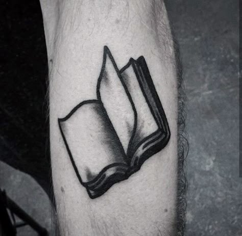 Book Tattoo Men, Non Shaded Tattoos, Old School Forearm Tattoo, Old School Tattoo Man, Cool Men’s Traditional Tattoos, Old School Book Tattoo, Book Tattoo Ideas For Men, Book Tattoo Ideas Traditional, Book Tattoo American Traditional