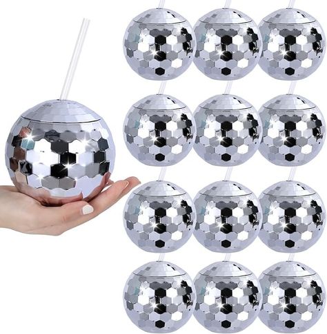 12 PCS Disco Ball Cups, Reusable Tumbler Disco Flash Bachelorette Party Cup Decorations Glitter Cocktail Ball Cups Spherical with Lid and Straw for Nightclub Bar Party Decor Supplies(Silver) - Amazon.com Disco Ball Cups, Bar Party Decor, Disco Ball Cup, Bachelorette Party Cups, Disco Party Decorations, Nightclub Bar, Disco Theme, Cocktail Cup, Bridesmaid Favors