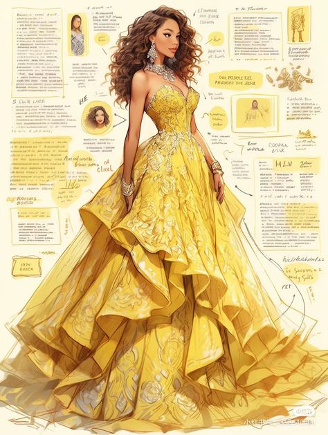 Hufflepuff Dress, Royalty Dr, Drag Dresses, Digital Dress, Fairytale Gown, Fitness Fashion Outfits, Yellow Gown, Dress Illustration, Royal Dresses