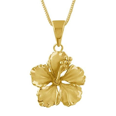 14kt Yellow Gold Plated Sterling Silver 17mm Hibiscus Pendant Necklace 162 Extender -- For more information, visit image link.(It is Amazon affiliate link) #55likes No Ordinary Girl, Necklace For Girlfriend, Sterling Silver Chain Necklace, Charm Pendant Necklace, Black Jewelry, Sterling Silver Necklace Pendants, Unique Pendant, Dream Jewelry, Silver Chain Necklace