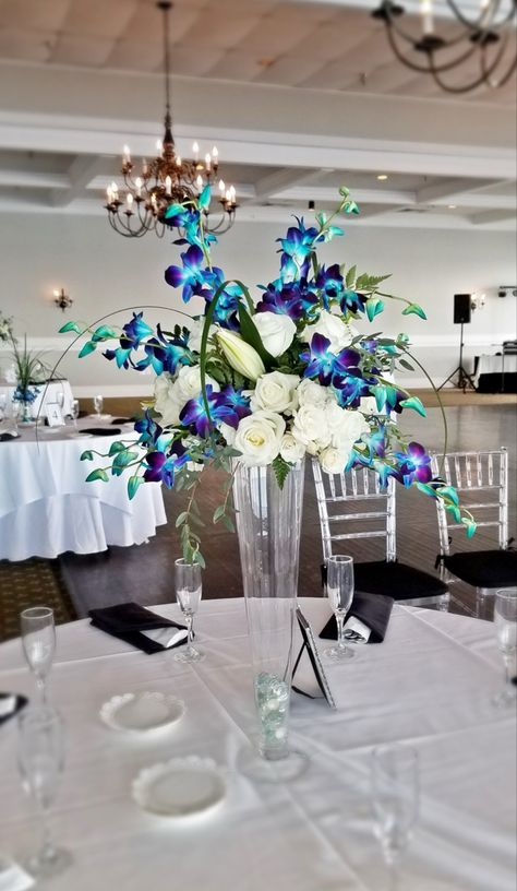 Blue Orchid Centerpieces Wedding, Blue Orchid Arrangements, Turquoise Centerpieces Wedding, Galaxy Orchid Centerpieces Wedding, Blue Orchid Wedding Bouquet, Blue Orchid Centerpieces, Teal Centerpieces, Orchid Centerpieces Wedding, Blue Orchid Wedding