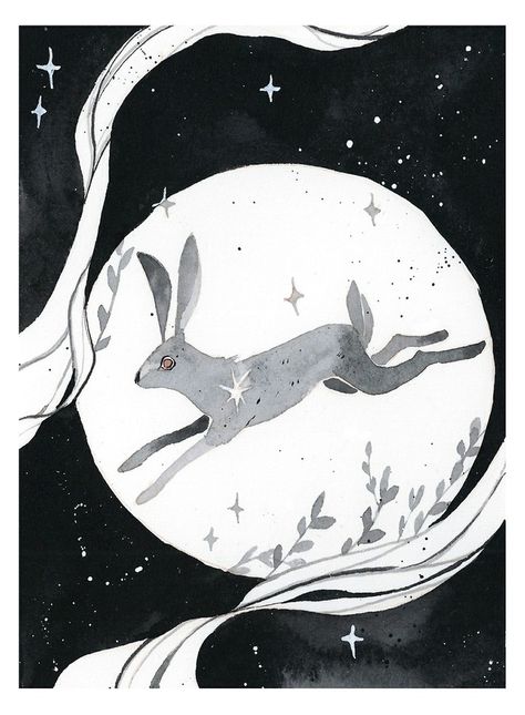 Hare Illustration, Bunny Sketches, Space Dog, Autumn Illustration, Moon Illustration, December 2023, Animal Totems, Art Style Inspiration, Art Pages