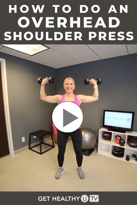 Want to build upper body strength and tone your biceps, shoulders, and back? One of the most effective exercises for doing so is the overhead shoulder press. Learn how to perform them in this step-by-step workout video. #overheadshoulderpress #properform #workoutvideo #exercises #gethealthyutv Shoulder Press Dumbell, Overhead Shoulder Press, Shoulder Press Workout, Arm Workout For Beginners, Arm Exercise, Strength Workouts, Arm Workouts, Step Workout, Killer Workouts