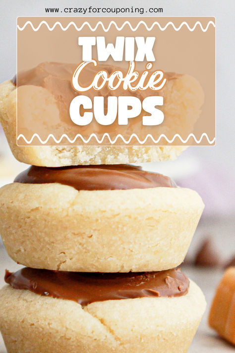 If you're a fan of Twix bars and cookies, then get ready to have your mind blown with this delicious recipe for Twix Cookie Cups! These bite-sized treats are the perfect combination of crunchy cookie crust, gooey caramel filling, and creamy chocolate topping. Whether you're looking for a sweet treat to enjoy on your own or something fun to make for a party, these Twix Cookie Cups are sure to be a hit. Twix Cookie Cups, Desert Pie, Party Cookies Recipe, Bars And Cookies, Twix Cookie, Heavenly Dessert Recipe, Delight Recipes, Southern Recipes Desserts, Twix Bars