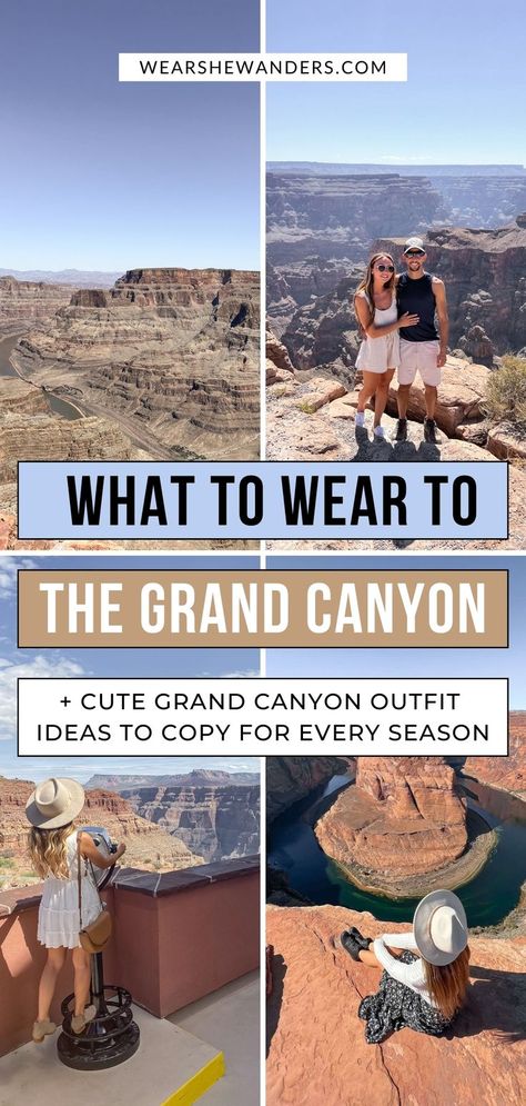 Cute Grand Canyon outfit ideas - travel outfits for women Grand Canyon Outfit Summer, Grand Canyon Instagram, Arizona Travel Outfits, Canyon Outfit, Grand Canyon Outfit, Grand Canyon Pictures, Arizona Travel Guide, Grand Canyon Camping, Trip To Grand Canyon