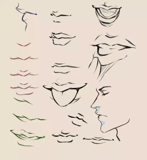 Male Lip Drawing, Male Lips, Mouth Drawing, Drawing Tutorial Face, 얼굴 그리기, Lips Drawing, Drawing Expressions, Anime Drawings Tutorials, Anatomy Art