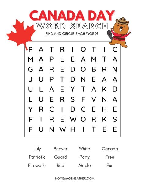 Canada Day Activities, Canada Activities, Canada Day Activities For Kids, Canada Day Games, Canada Word Search, Free Canada Day Printables, Canada Day Printables, Canada For Kids, Summer Holiday Activities