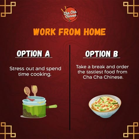 Why increase stress when you're working from home? Get delicious Chinese food right at your home! ✨✨

Get into the festive spirit with our delicious Chinese cuisine!✨✨

Call us directly or find us on Swiggy and Zomato to place your orders now!📞⌛

For more exciting updates, turn on your notifications!✨✨

#chachachinese #noida #delhi #food #foodie #homedelivery #takeaway #ordernow #chinesefooddelivery #asianfood #madeinindia #orderonline #swiggy #zomato #noodles #foodgasm #goodfoodgoodmood #sunda Zomato Food Notification, Food Ads Creative Marketing, Restaurant Social Media Ideas, Chinese Food Delivery, Delhi Food, Food Web Design, Food Videography, Restaurant Social Media, Restaurant Poster