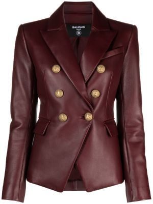 Balmain for Women | Blazers, Dresses & Shoes | FARFETCH Womens Leather Blazer, Leather Blazer Women, Women Blazers, Lambskin Jacket, Leather Blazer Jacket, Blazer Jackets For Women, Single Button Blazer, Real Leather Jacket, Pierre Balmain