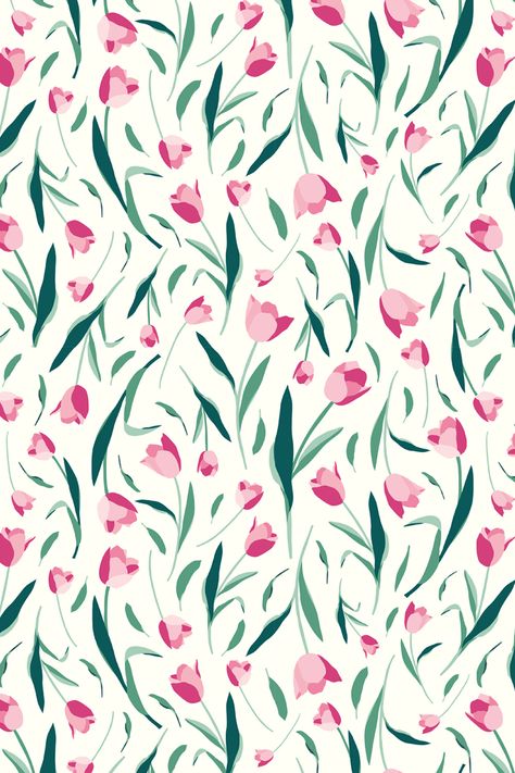 Spring Flower Pattern, Spring Pattern Illustration, Tulips Illustration, Spring Patterns Design, Tulips Design, Tulip Wallpaper, Tulips Pattern, Cute Seamless Pattern, Flower Fabric Pattern