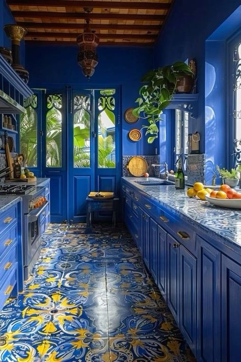 Moroccan Kitchen, Brown Kitchen Cabinets, Turquoise Kitchen, Quirky Kitchen, Bohemian Kitchen, House Arch Design, Brown Kitchens, Dream House Rooms, Boho Kitchen