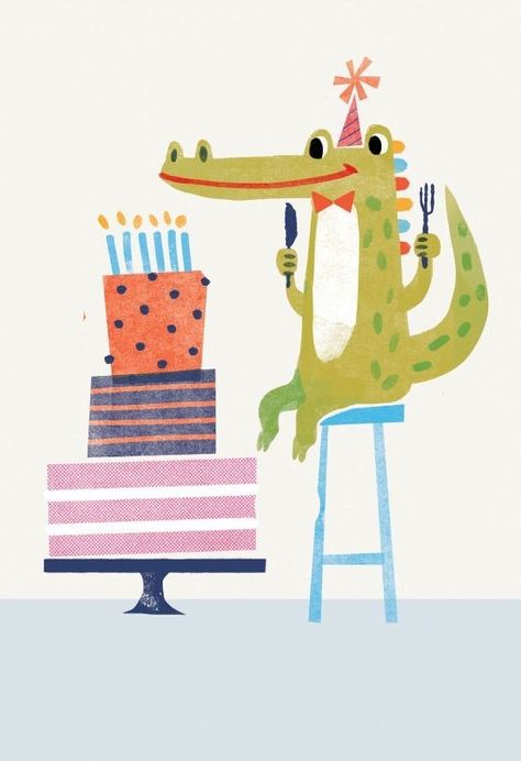 Cute Crocodile Illustration, Birthday Party Illustration, Crocodile Illustration, Happy Birthday Illustration, Cake Illustration, Birthday Card Drawing, Birthday Illustration, Bday Cards, Card Drawing