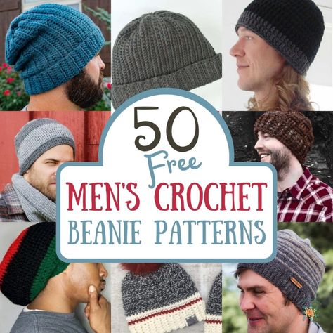 50 Best FREE Men's Crochet Beanie Patterns (by Skill Level) - Stardust Gold Crochet Mens Beanie Crochet Pattern, Crochet Mens Hat Pattern, Mens Hat Pattern, Solid Color Crochet, Mens Crochet Beanie, Crochet Mens, Mens Crochet, Crochet For Men, Crochet Mens Hat